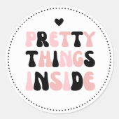 かわいいピンクの赤面かわいらし黒い物の中 ラウンドシール (正面)