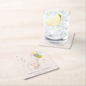 かわいいピンクの赤面クマ気球任意の年齢誕生日 スクエアペーパーコースター (インサイチュ)