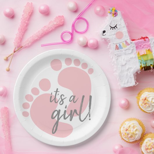 かわいいピンクの足跡ガールベビーシャワー ペーパープレート (パーティー)