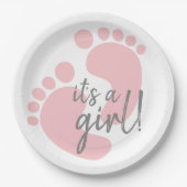 かわいいピンクの足跡ガールベビーシャワー ペーパープレート (正面)