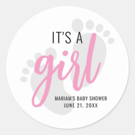 かわいいピンクの足跡ガールベビーシャワー ラウンドシール