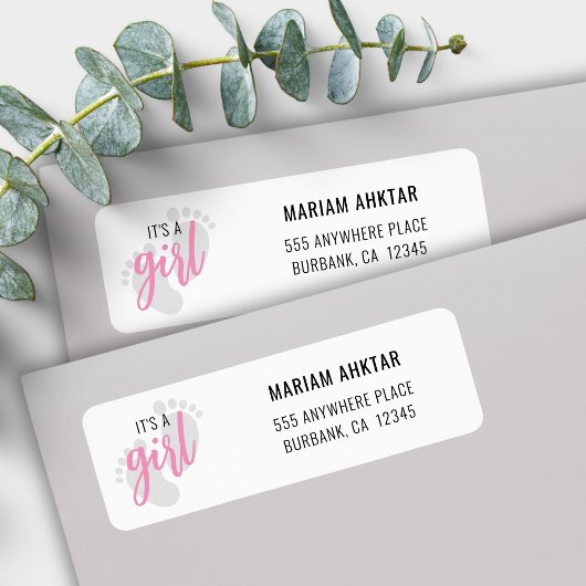 かわいいピンクの足跡ガール差出人住所 ラベル