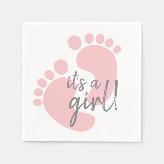 かわいいピンクの足跡ベビーシャワー スタンダードカクテルナプキン (正面)