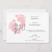 かわいいピンクの足跡-女の子の赤ちゃんのシャワー 招待状 (正面)