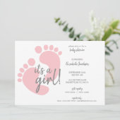 かわいいピンクの足跡-女の子の赤ちゃんのシャワー 招待状 (スタンド正面)