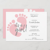 かわいいピンクの足跡-女の子の赤ちゃんのシャワー 招待状 (正面/裏面)