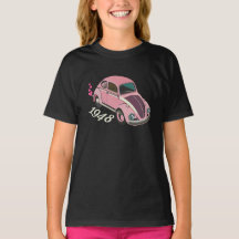 かわいいピンクの車、クラシック車、ヴィンテージカーアートTシール