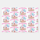 かわいいピンクの軸索誕生祝い ラッピングペーパーシート (正面3)