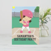 かわいいピンクの野球女子バースデーパーティー 招待状 (スタンド正面)