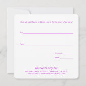 かわいいピンクの金ゴールドフレームギフト証明書 (裏面)