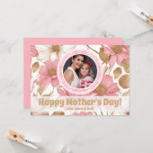 かわいいピンクの金ゴールドフローラフォトマザーズのデイカード カード (正面/裏面インサイチュ)