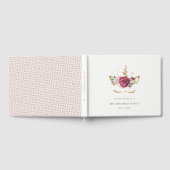 かわいいピンクの金ゴールドフローラユニコーン任意の年齢誕生日 ゲストブック (全面)