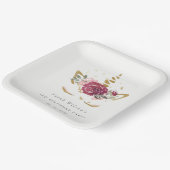 かわいいピンクの金ゴールドフローラユニコーン任意の年齢誕生日 ペーパープレート (傾斜あり)