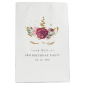 かわいいピンクの金ゴールドフローラユニコーン任意の年齢誕生日 ミディアムペーパーバッグ (正面)