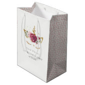 かわいいピンクの金ゴールドフローラユニコーン任意の年齢誕生日 ミディアムペーパーバッグ (裏面アングル)