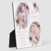 かわいいピンクの金ゴールドフローラ水の色ベビーガール写真 フォトプラーク (側面)