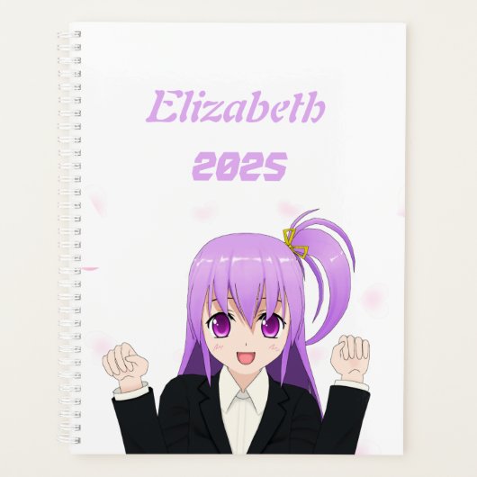 かわいいピンクの陽気なアニメガール日本の2025 プランナー手帳 (正面)