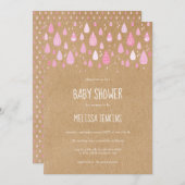 かわいいピンクの雨のしずく 招待状 (正面/裏面)