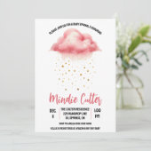 かわいいピンクの雨の雲と金ゴールド星ベビー散水 招待状 (スタンド正面)