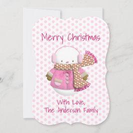 かわいいピンクの雪だるまのホリデーカード シーズンカード