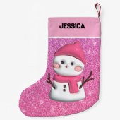 かわいいピンクの雪だるま スモールクリスマスストッキング (裏面)