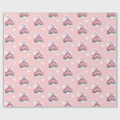 かわいいピンクの雪のジンジャーブレッドハウスとハート ラッピングペーパー (フラット)