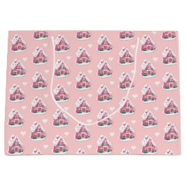 かわいいピンクの雪のジンジャーブレッドハウス ラージペーパーバッグ