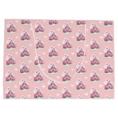 かわいいピンクの雪のジンジャーブレッドハウス ラージペーパーバッグ (裏面)