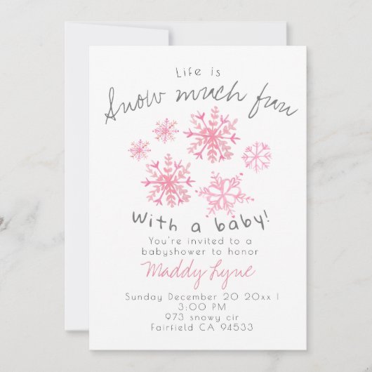かわいいピンクの雪女の子バビシャワーパーティー招待状 招待状 (正面)