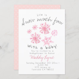 かわいいピンクの雪女の子バビシャワーパーティー招待状 招待状