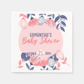 かわいいピンクの青い花植物性ベビーシャワー スタンダードカクテルナプキン (正面)