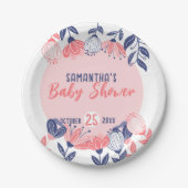 かわいいピンクの青い花植物性ベビーシャワー ペーパープレート (正面)