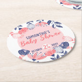 かわいいピンクの青い花植物性ベビーシャワー ラウンドペーパーコースター (アングル)