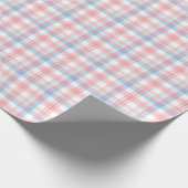 かわいいピンクの青の格子縞の性別がパーティー  ラッピングペーパー (角)