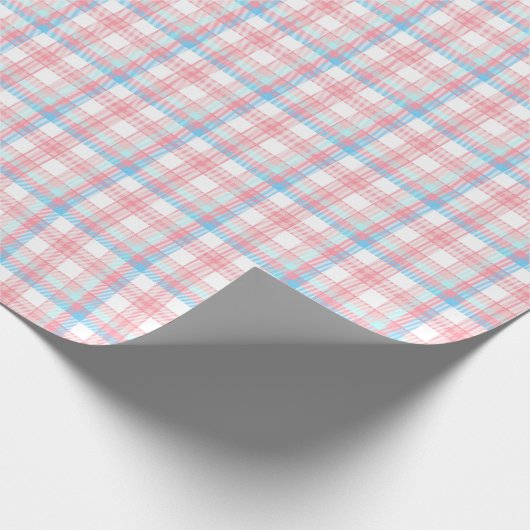 かわいいピンクの青の格子縞の性別がパーティー  ラッピングペーパー (角)