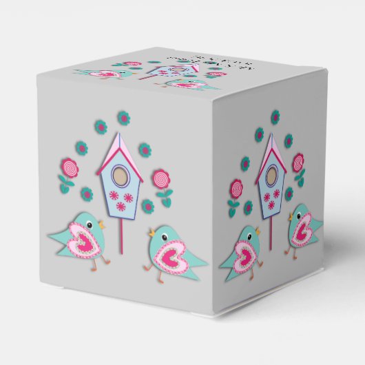かわいいピンクの青みすぼらしいシックな鳥と鳥の家 フェイバーボックス (裏面サイド)