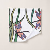 かわいいピンクの青トンボと緑葉の バスタオルセット (ウォッシュタオル)