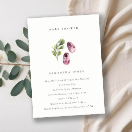 かわいいピンクの靴の葉ガールベビーシャワー招待状 サンキューカード