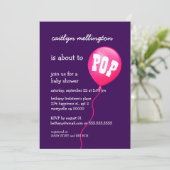 かわいいピンクの風船少女のベビーシャワーA03 招待状 (スタンド正面)