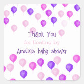 かわいいピンクの風船 ベビーシャワー スクエアシール (正面)