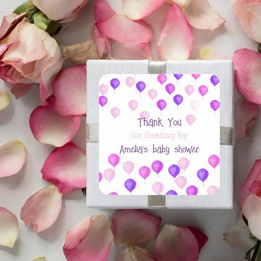 かわいいピンクの風船 ベビーシャワー スクエアシール