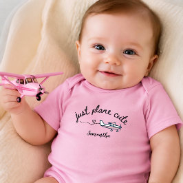かわいいピンクの飛行機の女の子の名前入りデザイン ベビーボディスーツ
