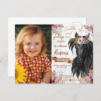 かわいいピンクの馬の誕生日パーティー ポストカード