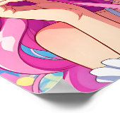 かわいいピンクの髪のアニメ女子+ヘッドホン ポスター (角)
