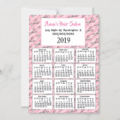 かわいいピンクの髪のサロンビジネスミニ2019カレンダー マグネット招待状 (正面)