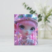 かわいいピンクの髪の大きな目ギャル ポストカード (スタンド正面)