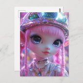 かわいいピンクの髪の大きな目ギャル ポストカード (正面/裏面)