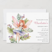 かわいいピンクの魔法の妖精の誕生日 招待状 (正面)