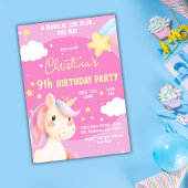かわいいピンクの魔法モダンのユニコーンのスター9歳の誕生日 招待状