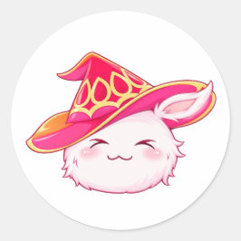 かわいいピンクの魔法使いウサギステッカー  ラウンドシール